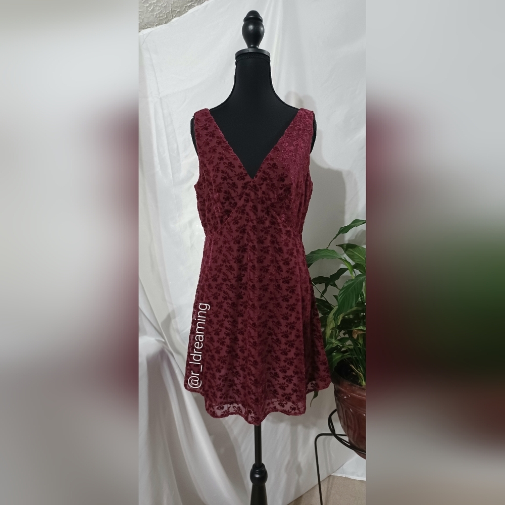 NWT GAP Velvet Floral Mini Dress Size Small In Red Floral Print